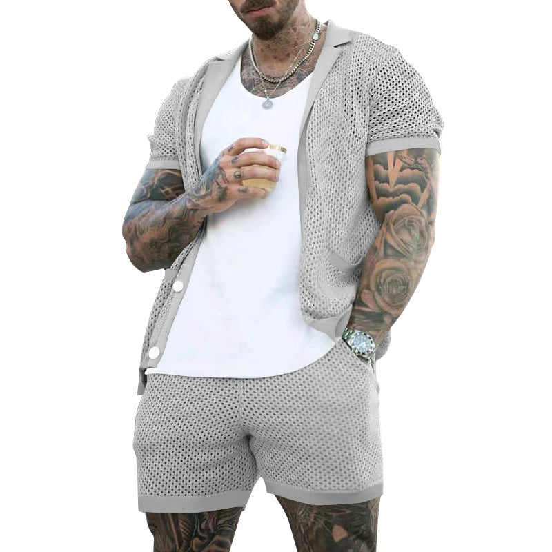 Herre Åndbart Fritidssæt med struktureret Overdel og Shorts Stilla