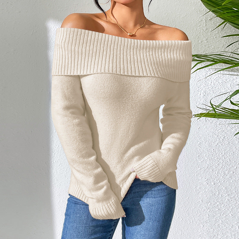 Femme Off-Shoulder Pullover med ribstruktur og blød greb Stilla