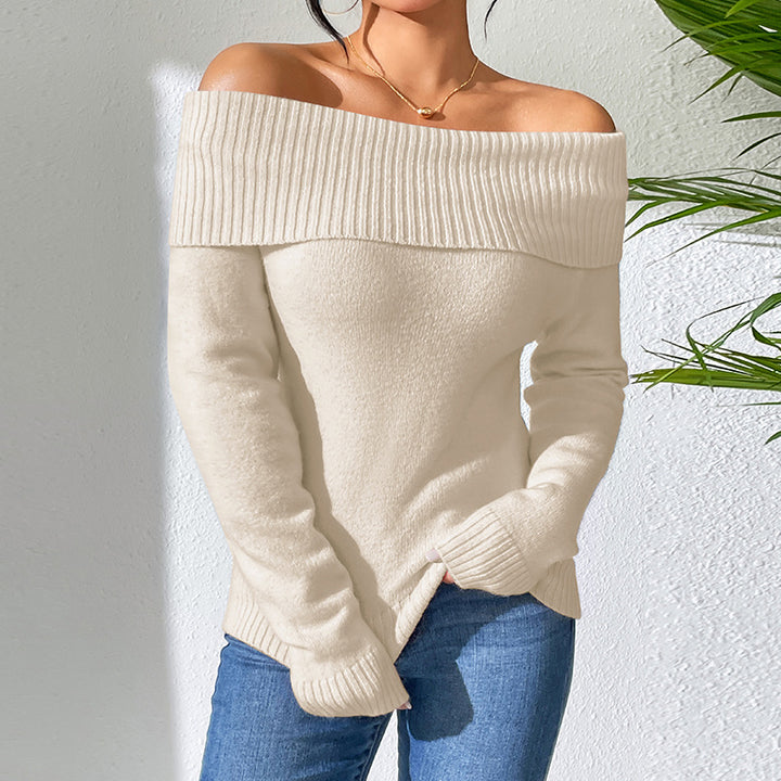 Femme Off-Shoulder Pullover med ribstruktur og blød greb Stilla
