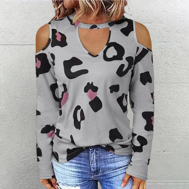 Dame Trendy Langærmet skjorte med cut-outs og leopardmønster Stilla