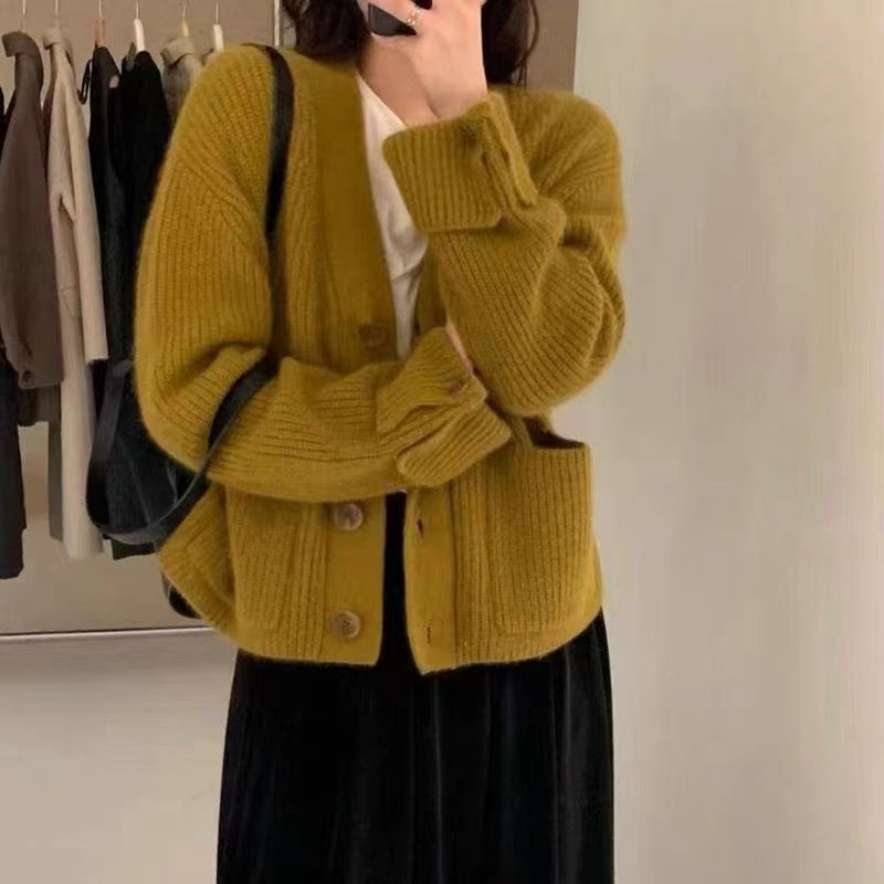 Kvinders Chunky Strik Cardigan med Lommer Stilla