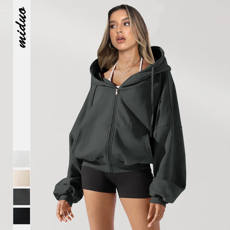 Dame afslappet oversized hættepullover med kvalitets lynlås og praktiske lommer Stilla