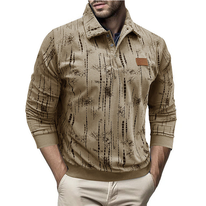 Stilla | Casual fit ribbed knit button collar patterned