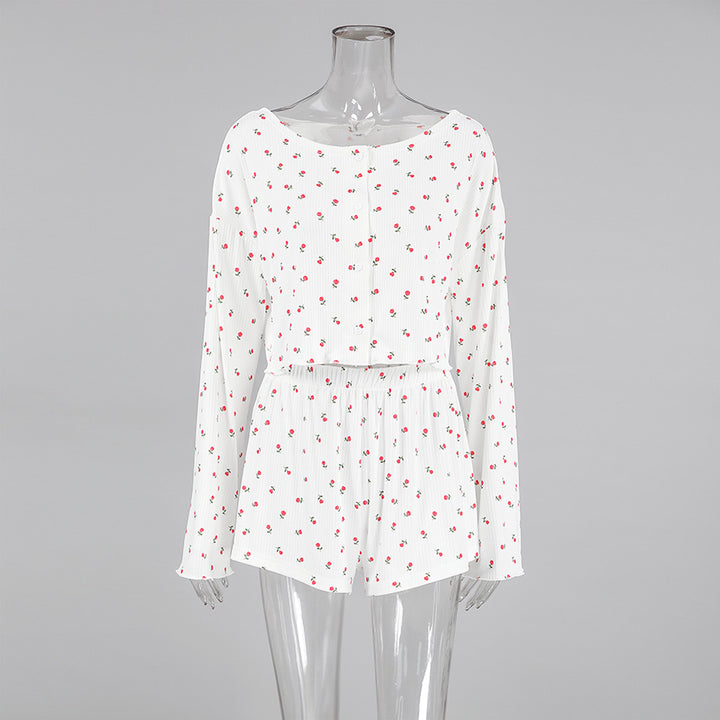 Dame hyggeligt pyjamasæt med blomsterprint og cropped top Stilla