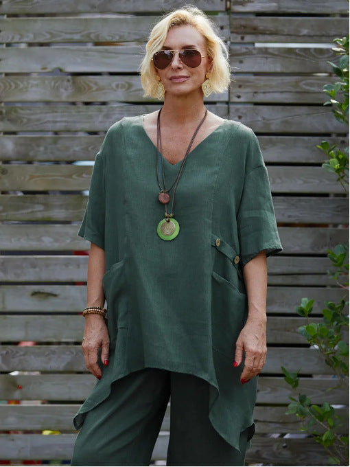 Dame stilfuldt oversized linned tunika top Stilla