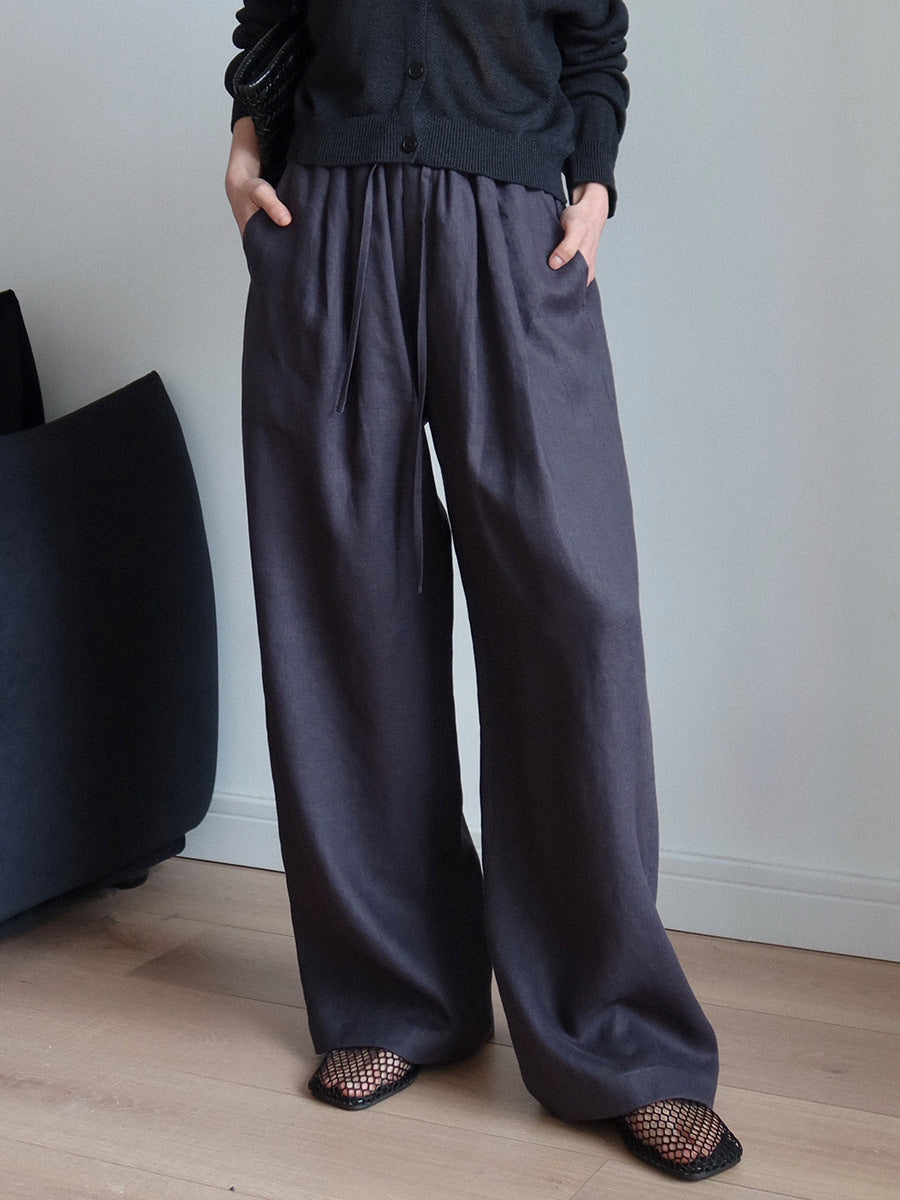 Kvinder brede linned-culotte med elastisk talje og sidelommer Stilla