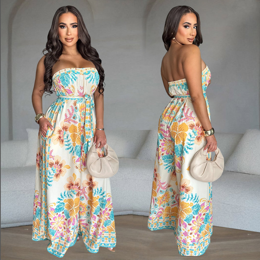 Dame Maxi-kjole med blomstret design og elastisk overdel Stilla
