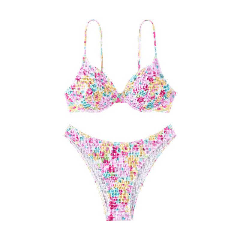 Dame Farverig Push-Up-Bikini med blomsterdesign Skovae