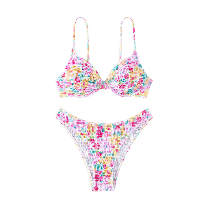 Dame Farverig Push-Up-Bikini med blomsterdesign Skovae