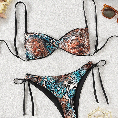Dame Push-Up Bikini med detaljeret dyreprint og justerbare stropper Skovae