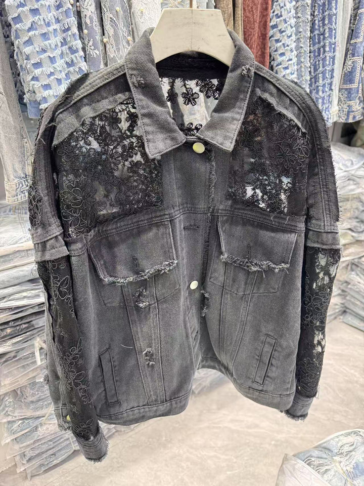 Kvinders denimjakke med transparent blonde dekoration Stilla