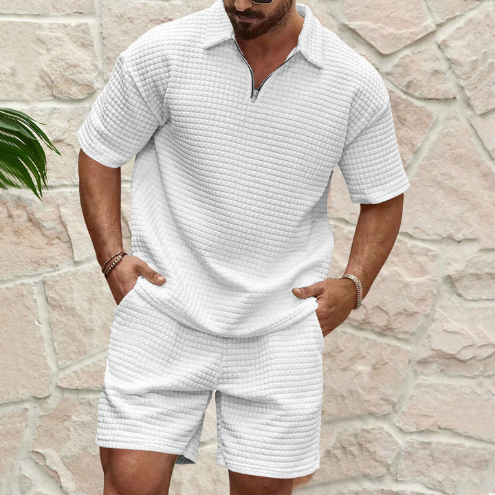 Herrer afslappet polo T-shirt og shorts sæt i struktureret design Stilla