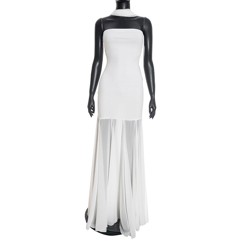 Damer Elegant aften kjole med transparente draperinger Skovae