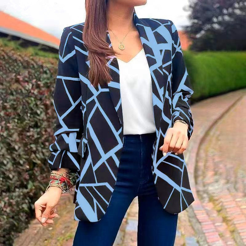 Dame Blazer med moderne geometrisk mønster og afslappet pasform Stilla