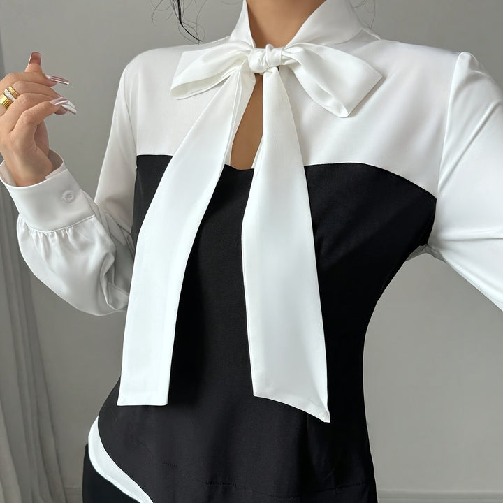 Dame Elegant skåret bluse med sløjfe krave Stilla