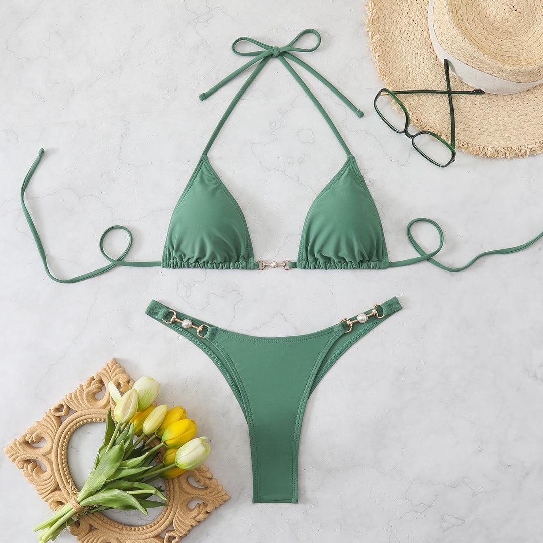 Dame Triangel-Bikini med elegante dekorationer Skovae