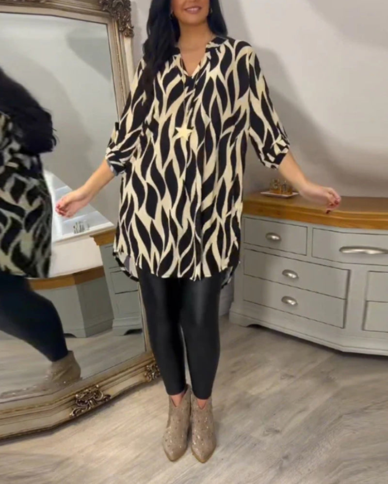 Dame skjortekjole med moderne bølkemønster Stilla