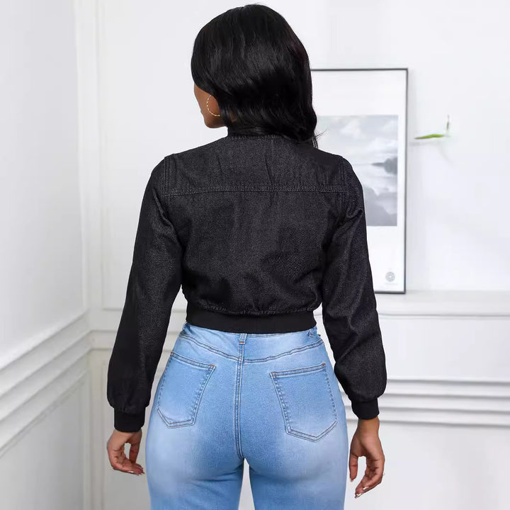 Dame cropped Denim-jakke med praktiske lommer og elastiske manchetter Stilla