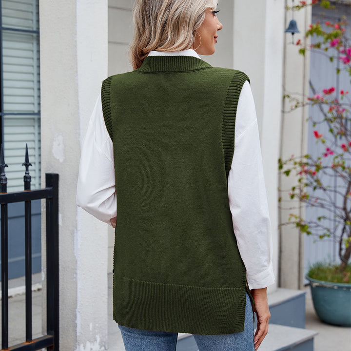 Dame strikpullover med sidelange knapdetaljer og moderne pasform Stilla