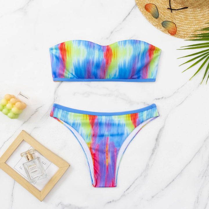 Dame Sporty Bikini med farverigt bølgemønster Skovae