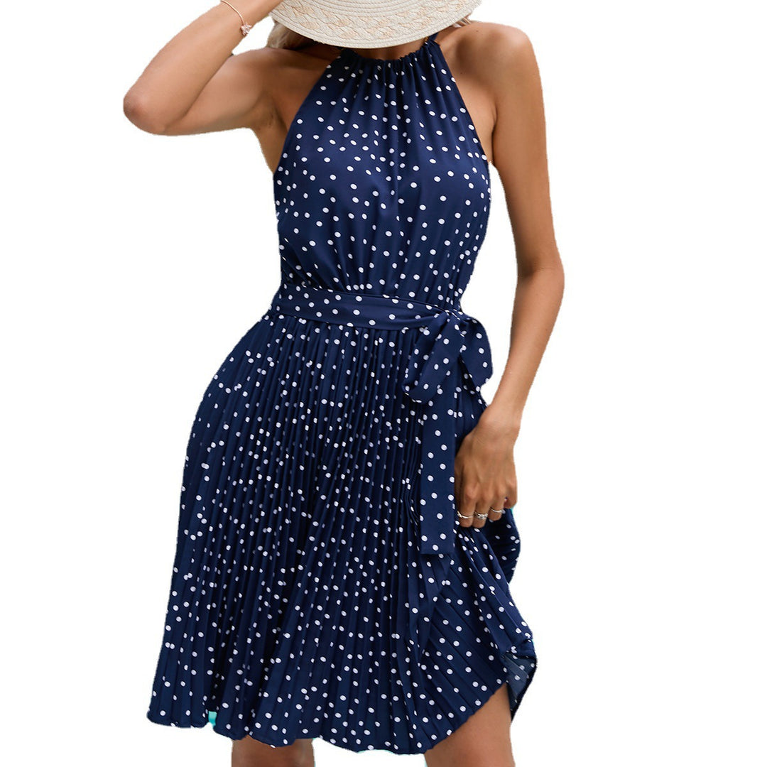 Dame Halterneck Falten Polka Dot Sommerkjole Stilla