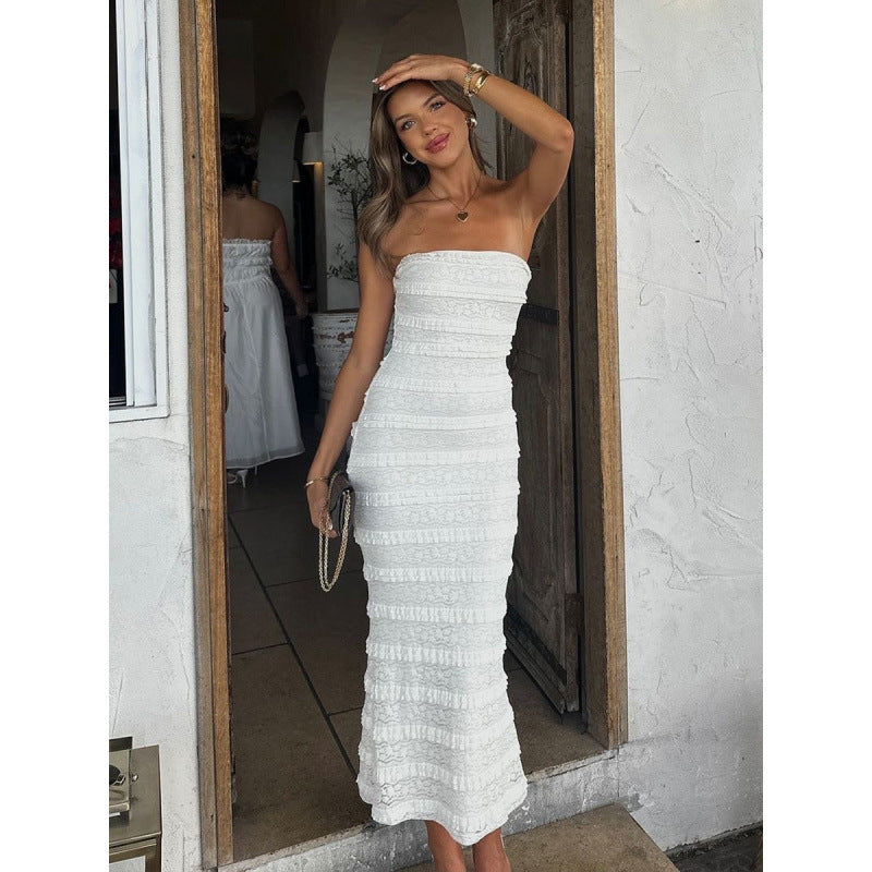 Damen Sommerliches Rüschenkleid mit tailliertem Schnitt und schmalen Trägern Skovae