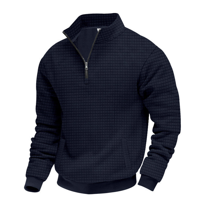 Herrer nan quilted halvzip sweater med kvadratisk vaffelstruktur og kængurulomme Skovae