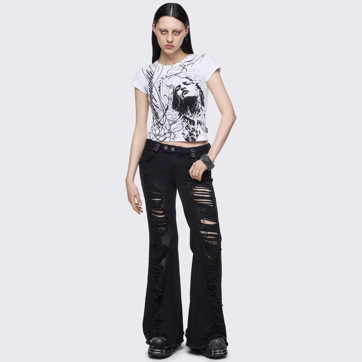 Dame Kreativt Grafik-Print T-Shirt Skovae