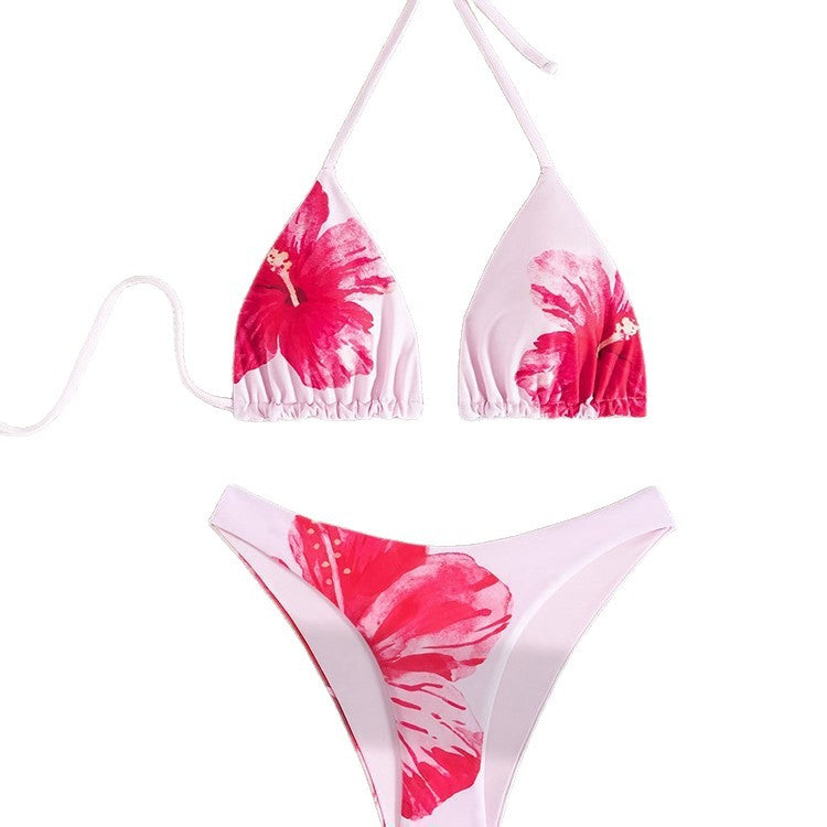 Dame trekant-bikini med blomstermotiv og justerbare stropper Skovae 1778118212