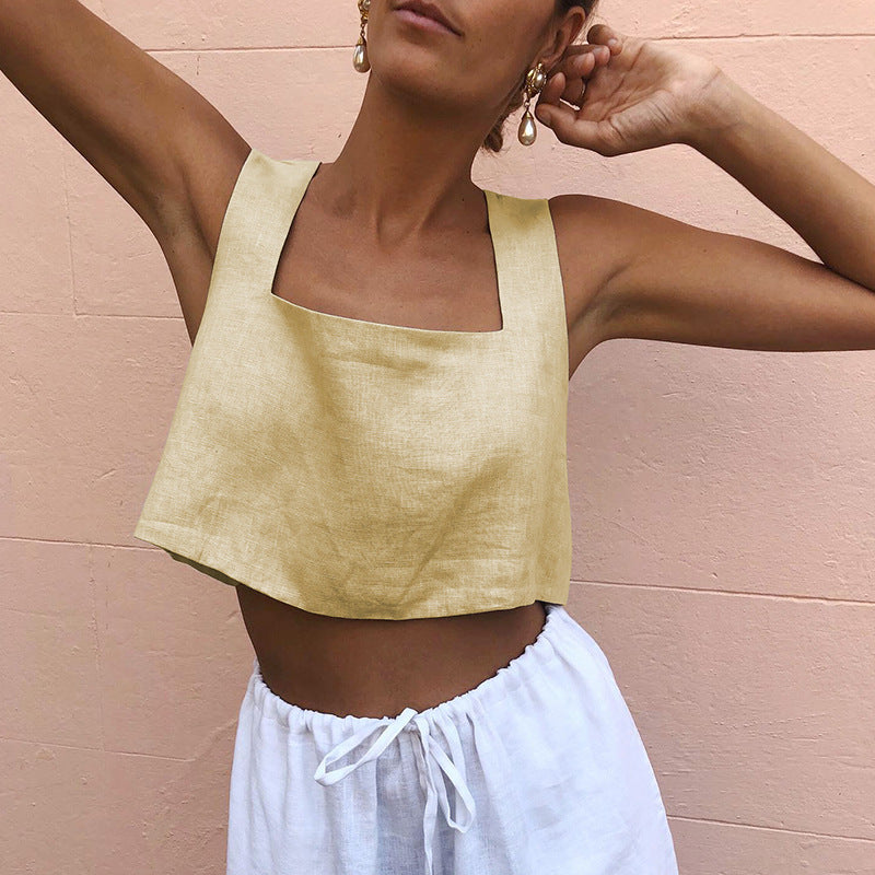 Dame Cropped Top med Fyrkantet Udsnit og Bredde Stropper Skovae