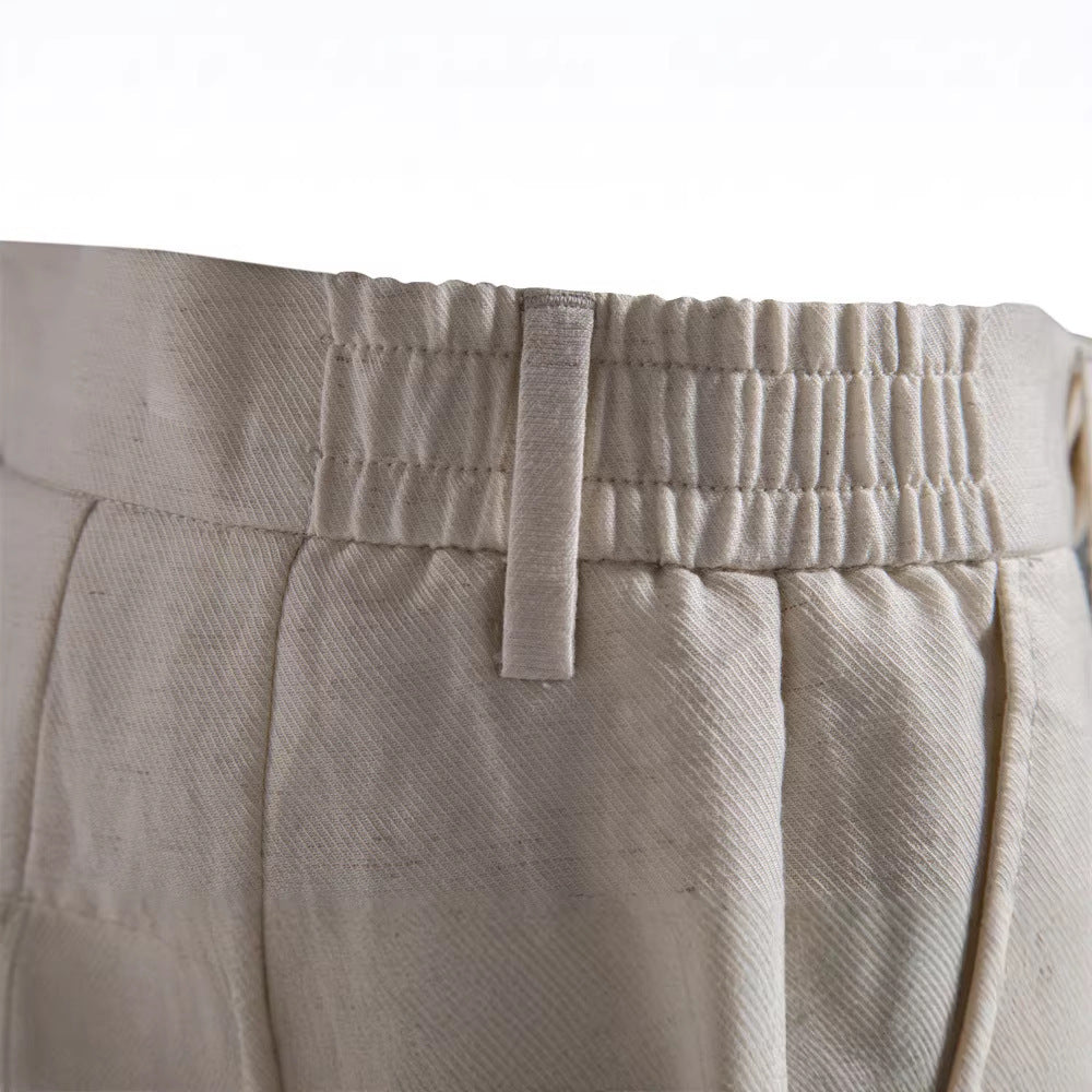 Herrer casual linned shorts med omslag og plisseringer Skovae