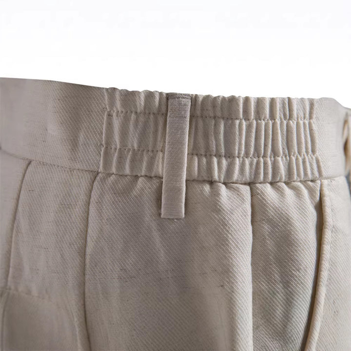 Herrer casual linned shorts med omslag og plisseringer Skovae