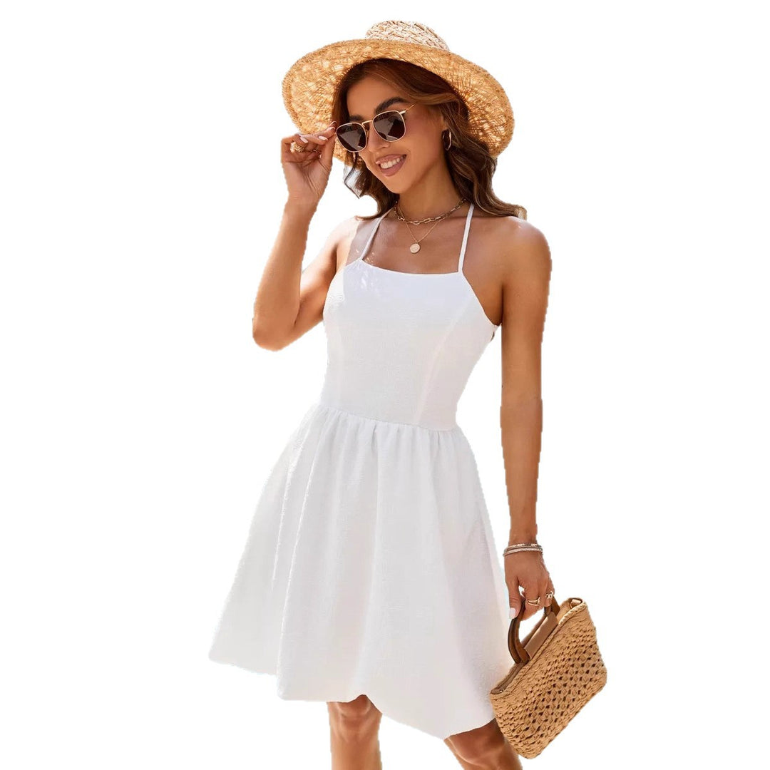 Dame sommerligt strandkjole med off-shoulder design og elegant nederdel Skovae
