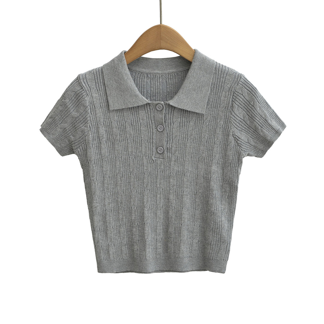 Dame elegant Polo-Shirt med fint ribdesign og knapdetaljer Stilla