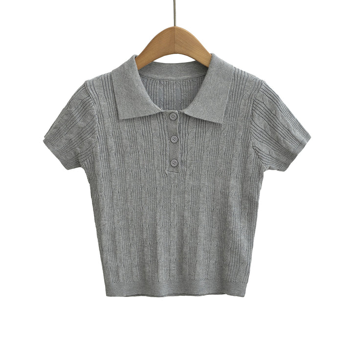 Dame elegant Polo-Shirt med fint ribdesign og knapdetaljer Stilla