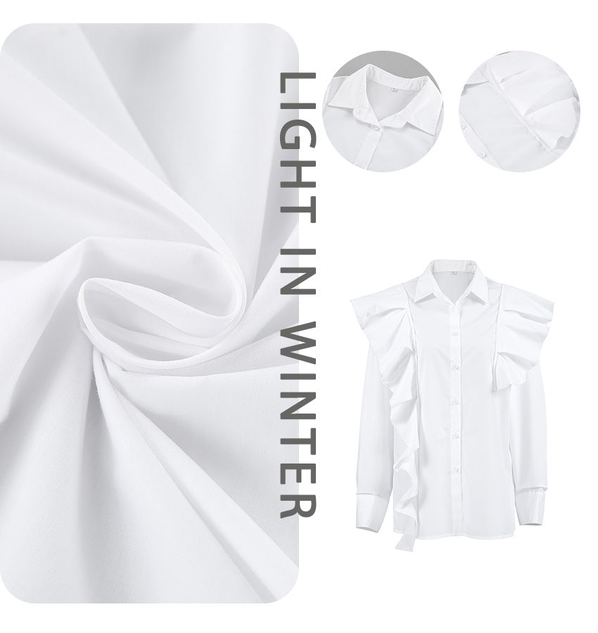 Damebluse med voluminøse ruffle detaljer og elegant design Stilla