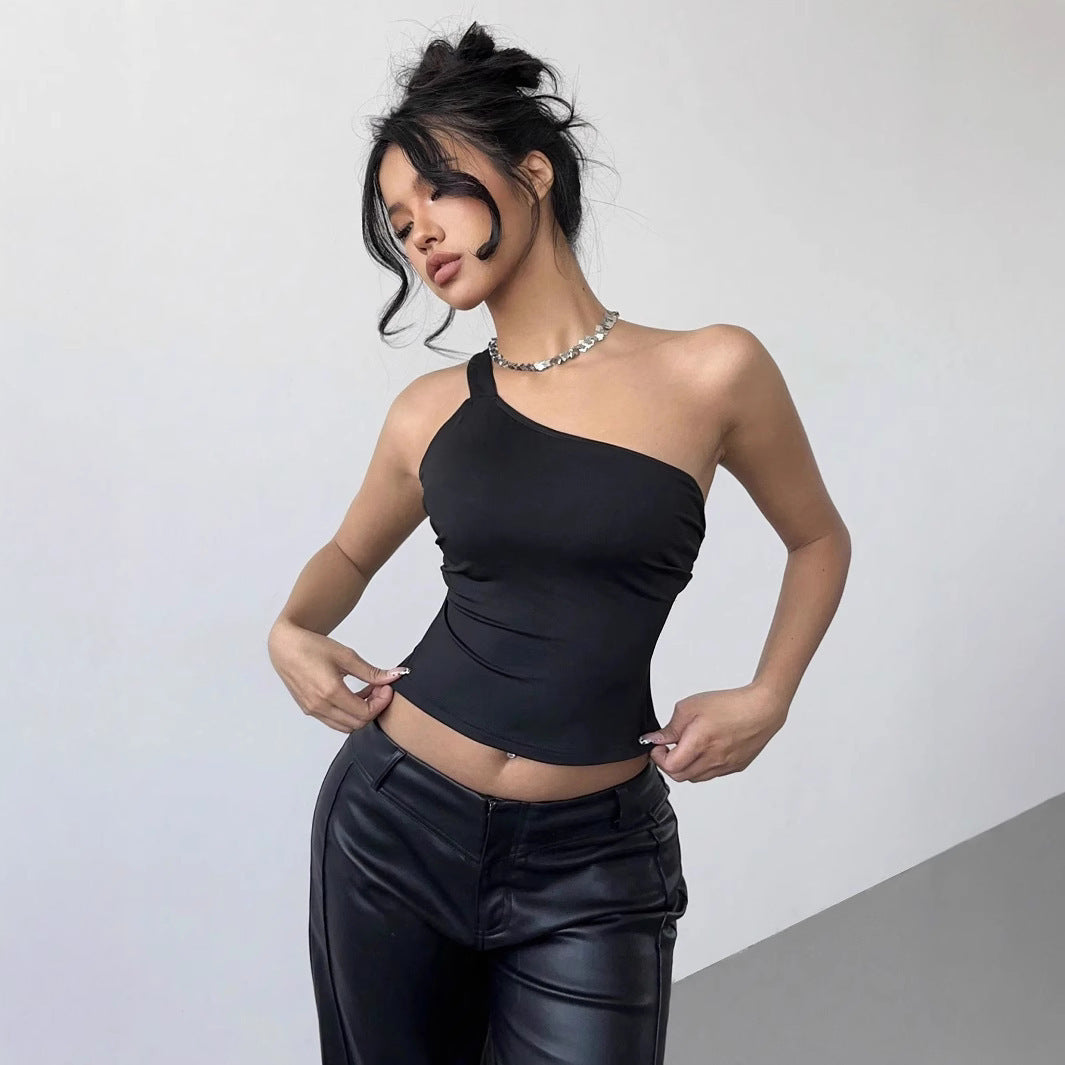 Damer asymmetrisk top med figurformende snit og elastisk stof Stilla