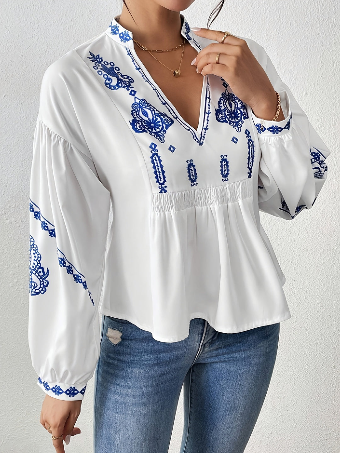 Femme Boho-inspireret broderet blouse Stilla