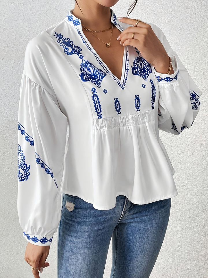 Femme Boho-inspireret broderet blouse Stilla