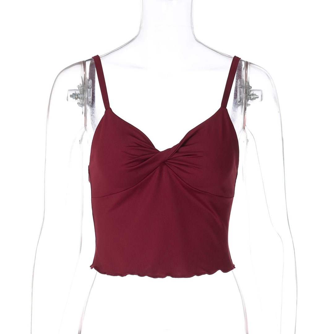 Dame Crop-Top med samlet detalje og smalle spaghetti-stropper Stilla