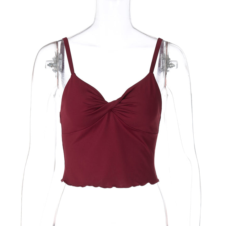 Dame Crop-Top med samlet detalje og smalle spaghetti-stropper Stilla