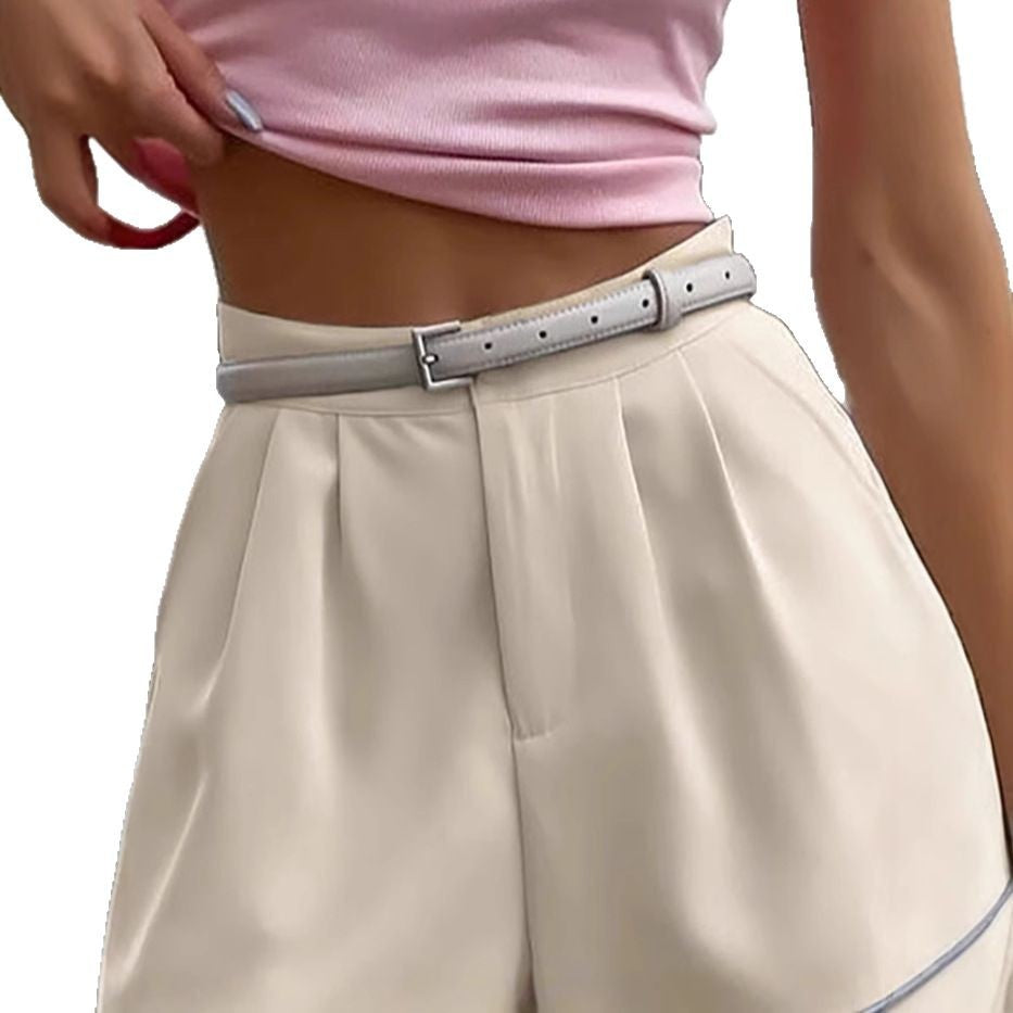 Dame elegante shorts med folded look og smalt bælte Stilla