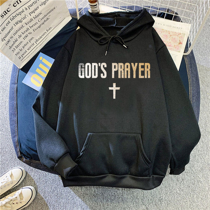 Damehoodie med unik lettering og krydsdesign Skovae