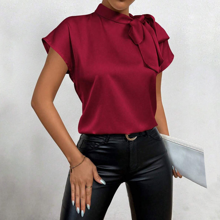 Dame Elegant Satin top med sløjfe Skovae