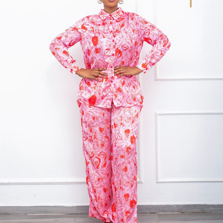 Dame Pyjama Sæt med blomstermotiv og langærmet bluse Stilla