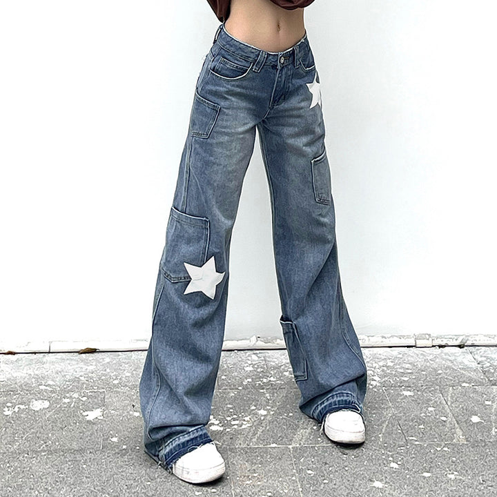 Dame Wide-Leg Jeans med fashionable stjernedekorationer Stilla