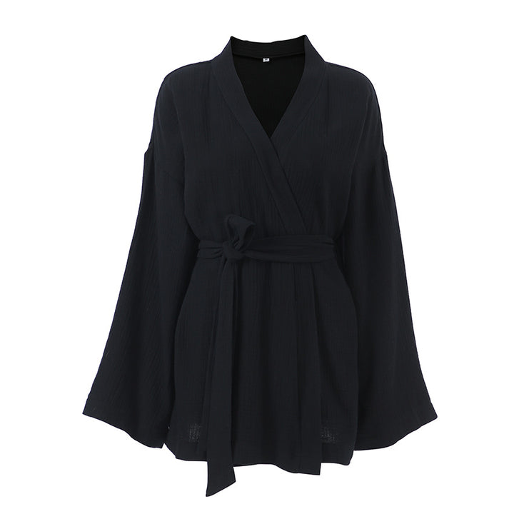 Dame Kimono-Kjole med elegante Flæsedetaljer Stilla
