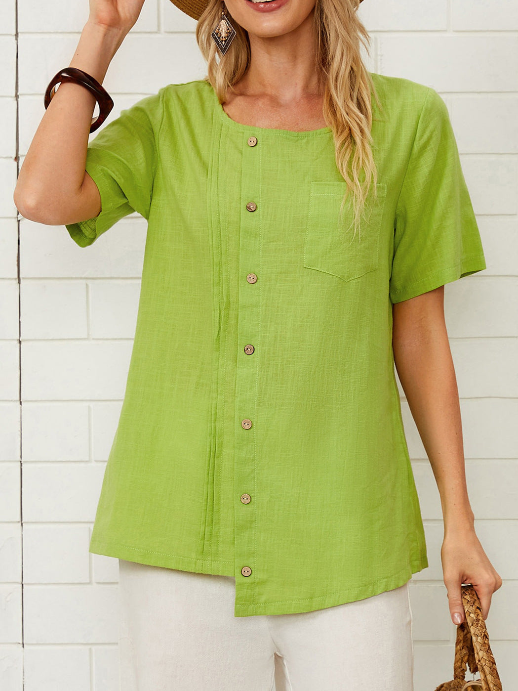 Dame Let Oversized-Skjorte med Knapdetaljer Stilla