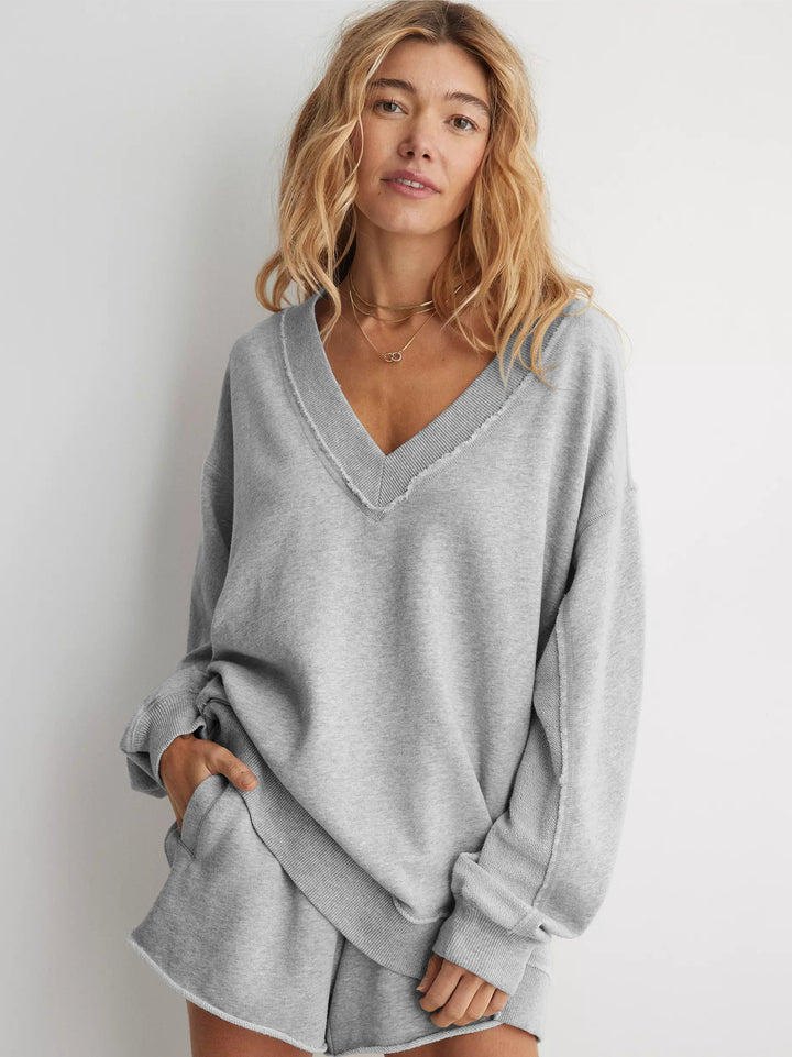 Damer afslappet V-hals sweatshirt med trendy oversized snit Stilla