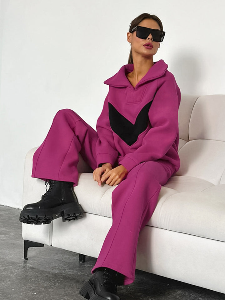 Dame Sporty joggingdragt med modekrave og farveblokdesign Stilla